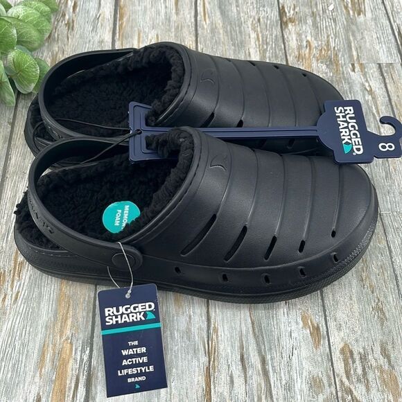 Men's Black Comfy Fuzzy Lined EVA Clogs Sandals Slippers Shoes Size 8 - Picture 2 of 4